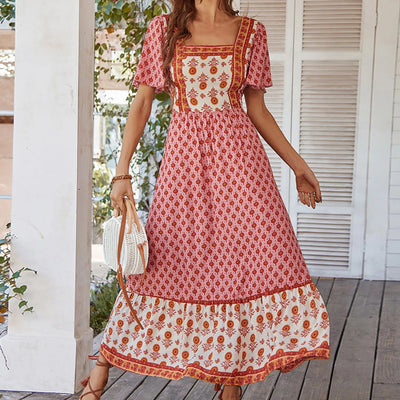 Bohemian Maxi Jurk met Vierkante Hals - Bayuna - 5