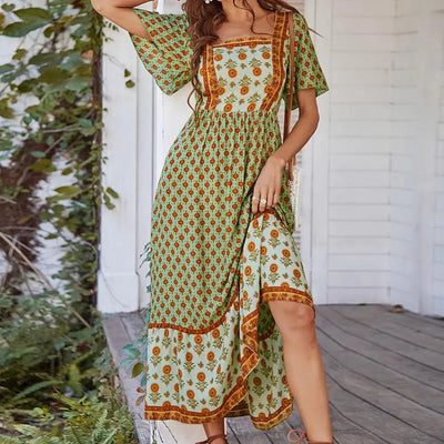 Bohemian Maxi Jurk met Vierkante Hals - Bayuna - 7