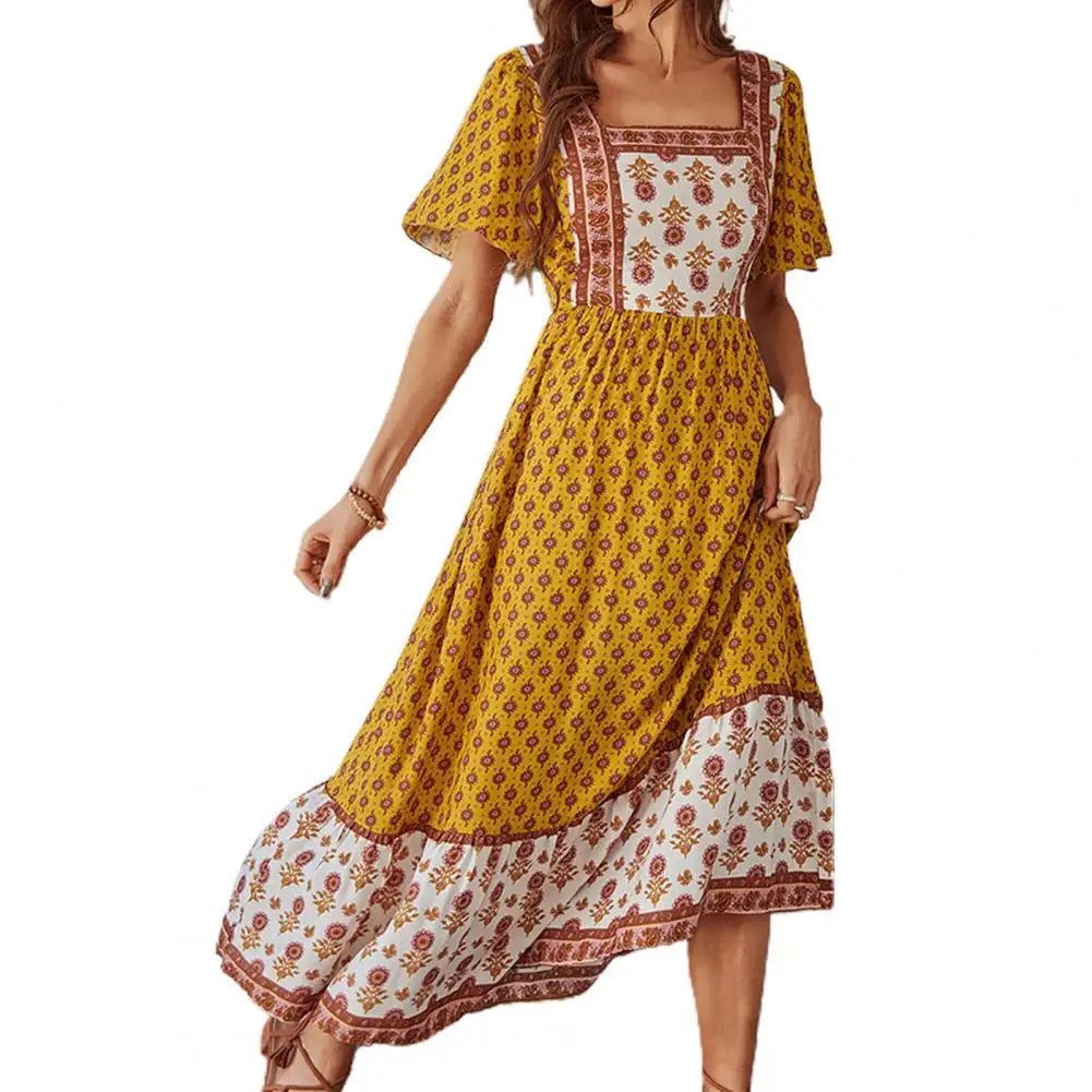 Bohemian Maxi Jurk met Vierkante Hals - Bayuna - 9